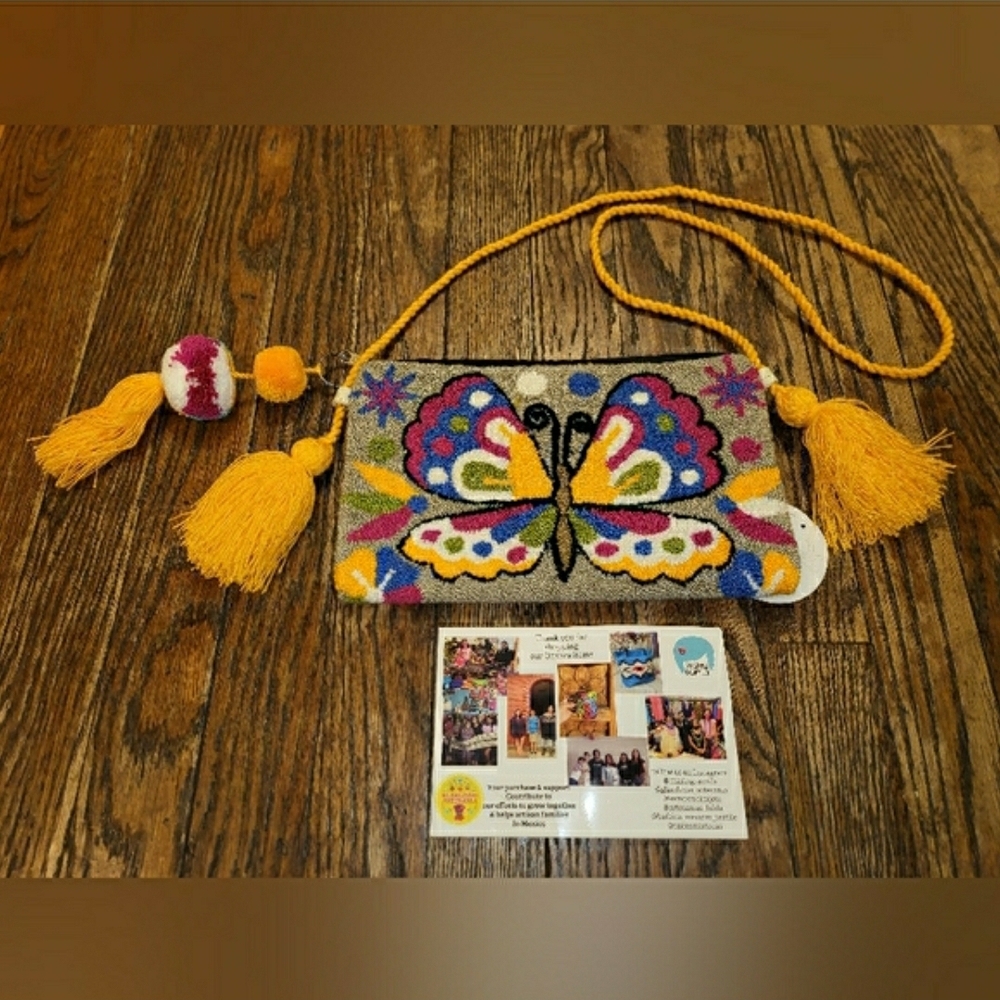 Colorful Handmade Mariposa Wayuu Butterfly Crossbody Clutch NWT! - Picture 8 of 15